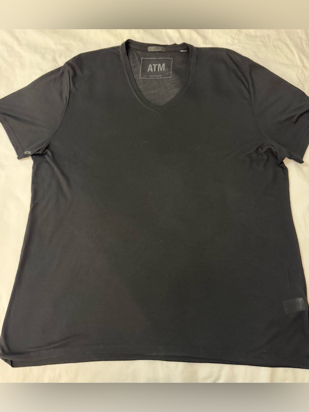 ATM Anthony Thomas Melillo Shirt Mens XL Black V Neck Tee 100% Cotton
